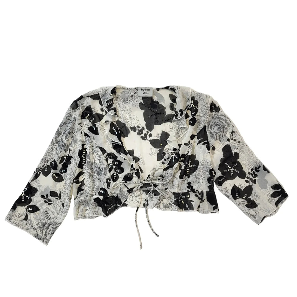 Michaela Louisa 90s Vintage Floral Print Front Tie Crop Blouse Women's 16