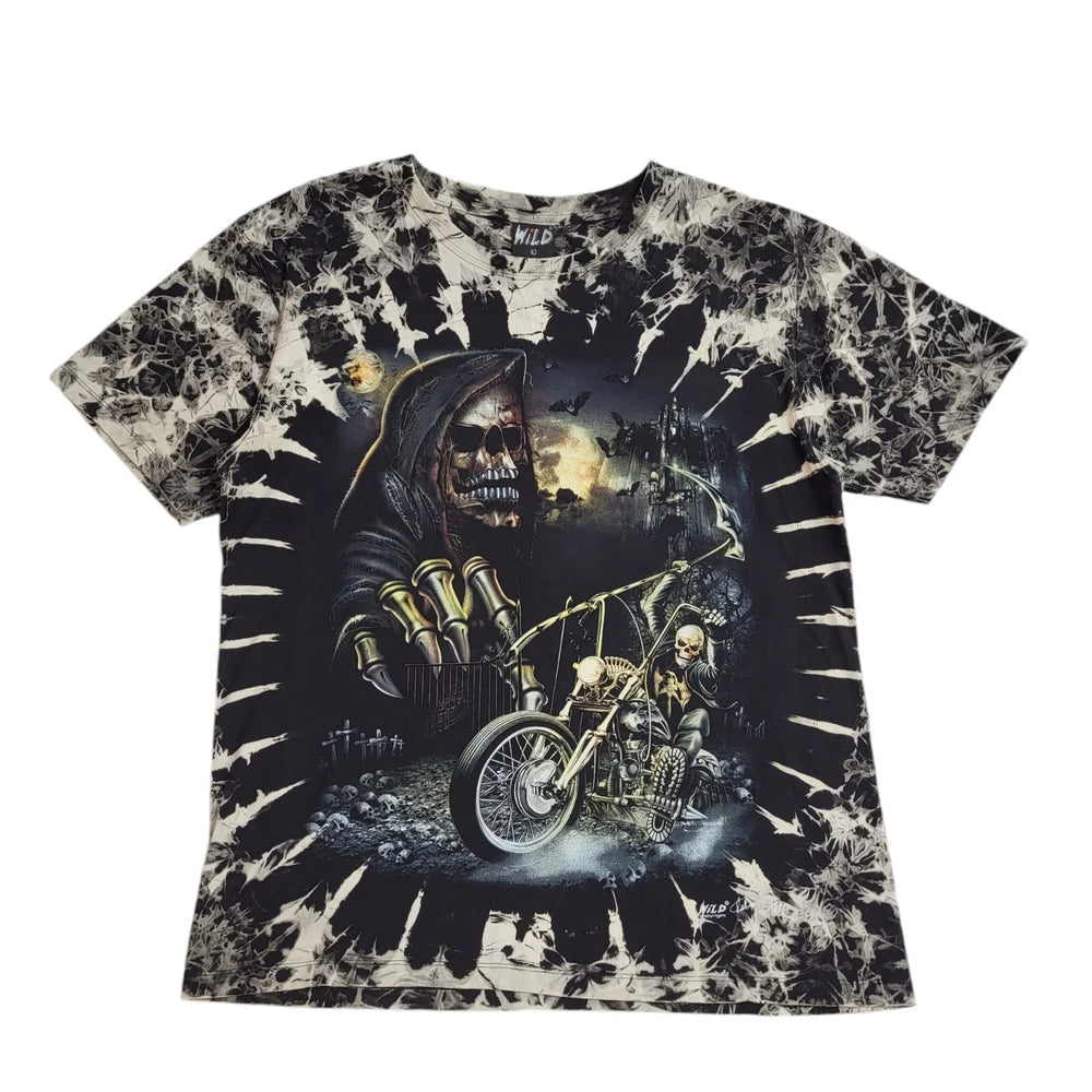 Wild 90s Vintage Grim Reaper Black & White T-Shirt Uk Men's Size Large