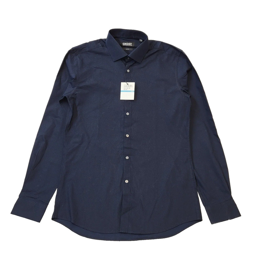 DKNY Navy Blue Diamond Smart Casual L/Sleeve Shirt Men's Uk M BNWT Slim H126