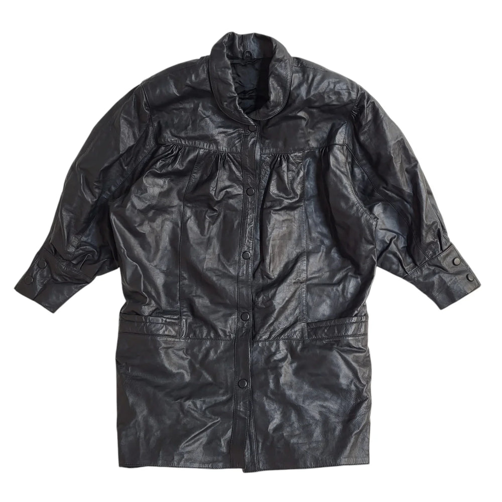 Vintage 90s Black Oversized Leather Coat UK Women's Size Small