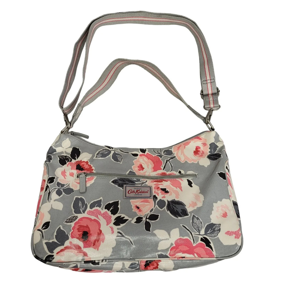 Cath Kidston Grey Pink Zip Floral Shoulder Bag Purse Uk Women's Size 9" x 13.5"