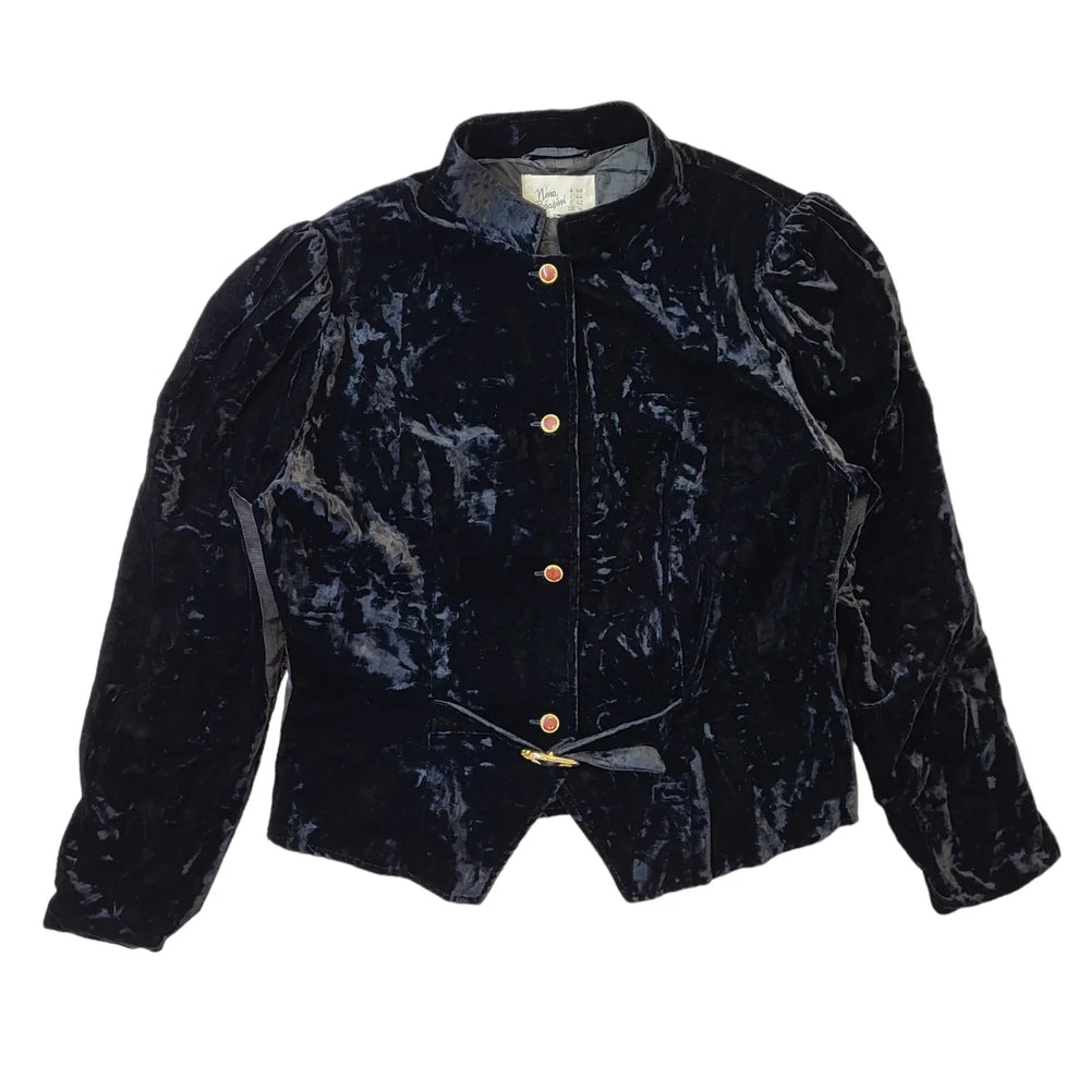 Nina Biasini 80s Vintage Black Velvet Button-Up Jacket Women's Size 14