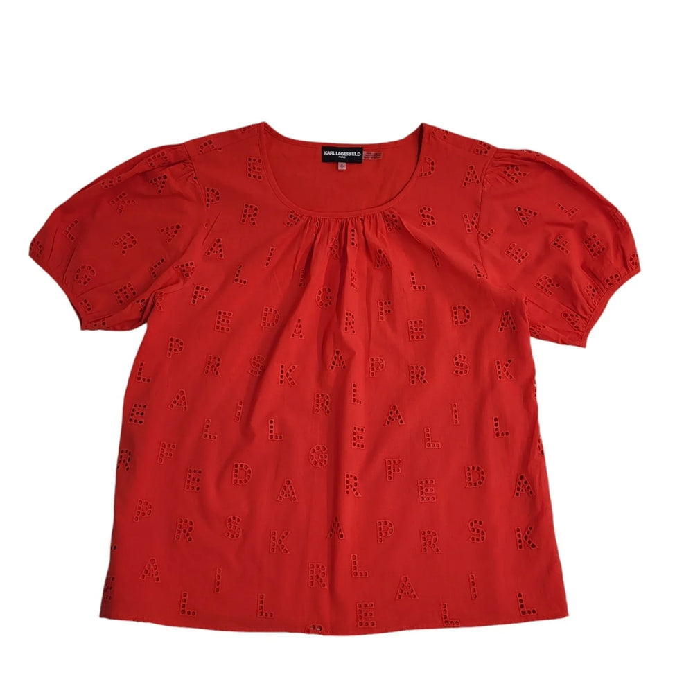 Karl Lagerfeld Red Short Sleeve Dress Top Uk Women's Size Small EE987