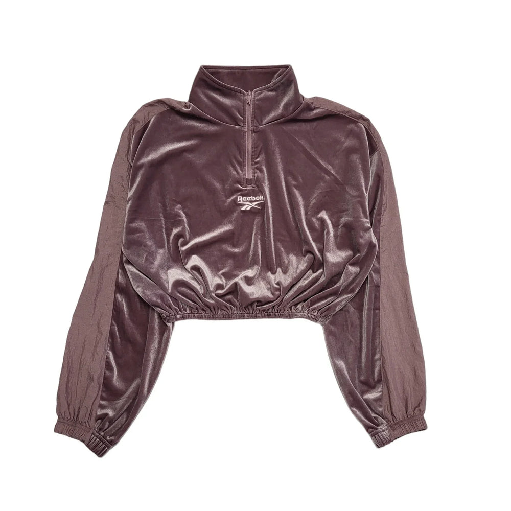 Reebok Sweatshirt 1/4 Zip Cropped Purple Velour Womens UK Size Small BB73
