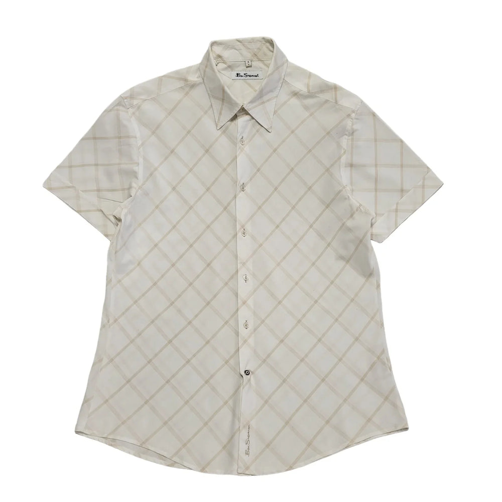 Ben Sherman White Gold check Short Sleeve Shirt Uk Men's Size Large DD579