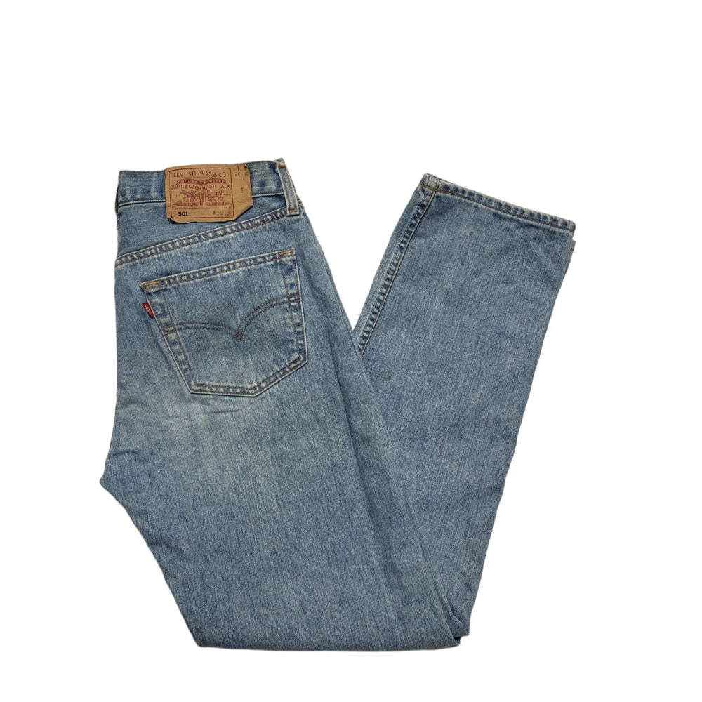 Levi's 501 Light Blue Straight Button Denim Jeans Uk Men's L W34 L32 CC504
