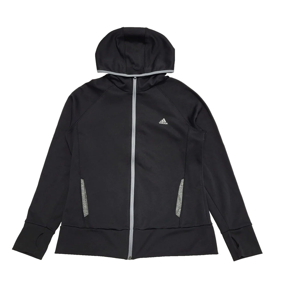 Adidas Black Grey Zipped Hooded Tracksuit Top Women's uk xL H825