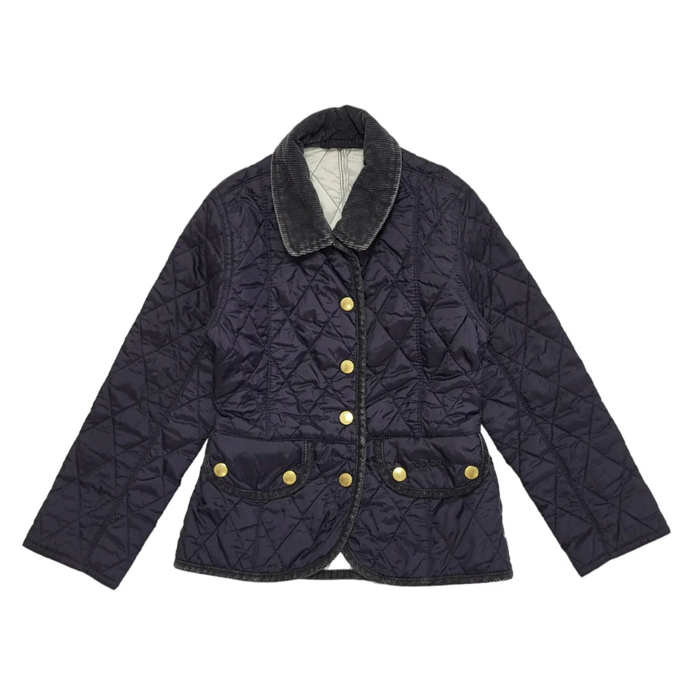 Barbour Blue Quilted Snap Button Collared Jacket Girl's XS Age 4-5 Years DD16