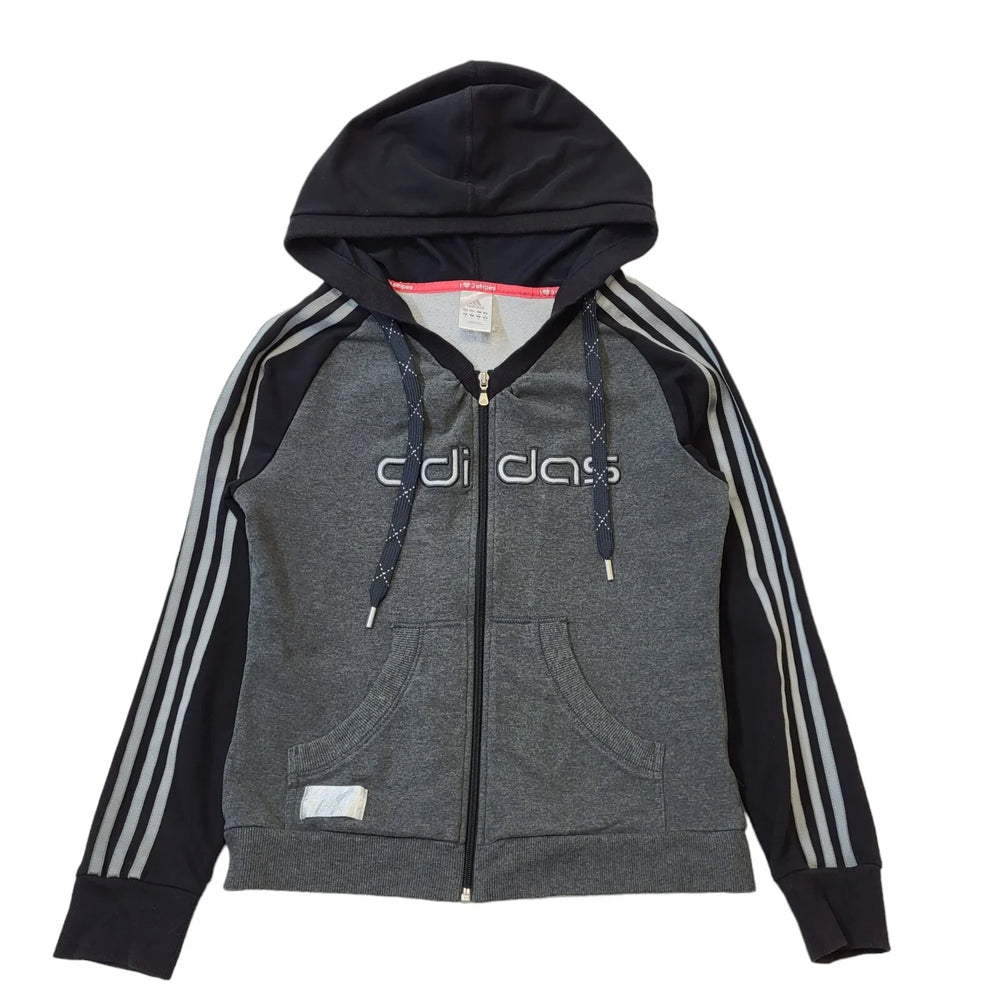 Adidas Grey Black Drawstring Zip L/Sleeve Sweatshirt Hoodie Women's uk 14 H510