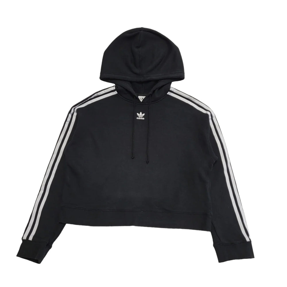Adidas Cropped Hoodie Black Drawstring Womens UK Size 10 BB48