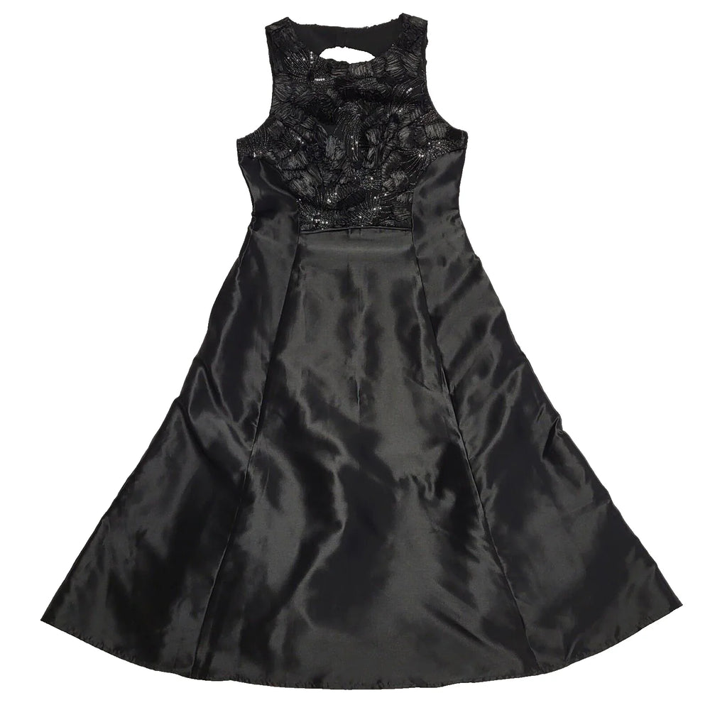 Coast Black Satin Sequined A-Line Party Formal Dress Women's UK M 10 H834