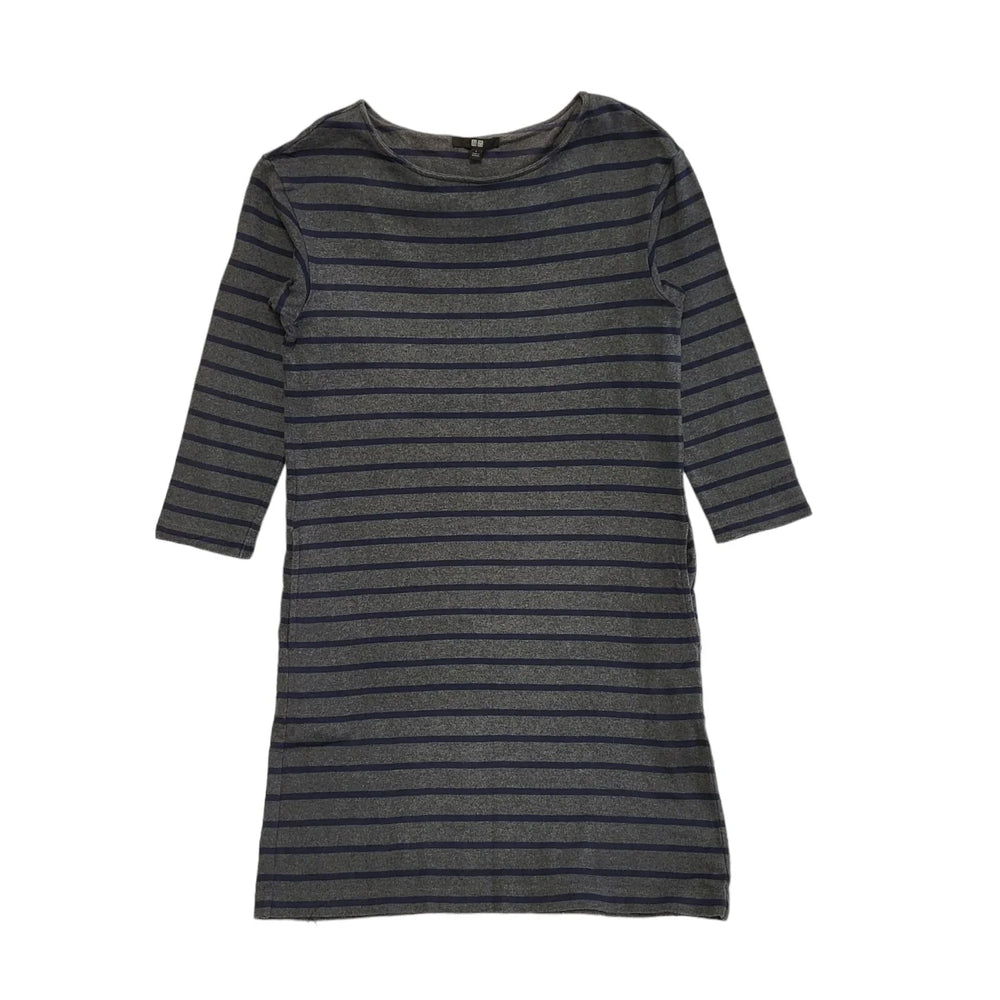 Uniqlo Grey & Blue Striped 3/4 Sleeve Dress Uk Women's Size Large DD531