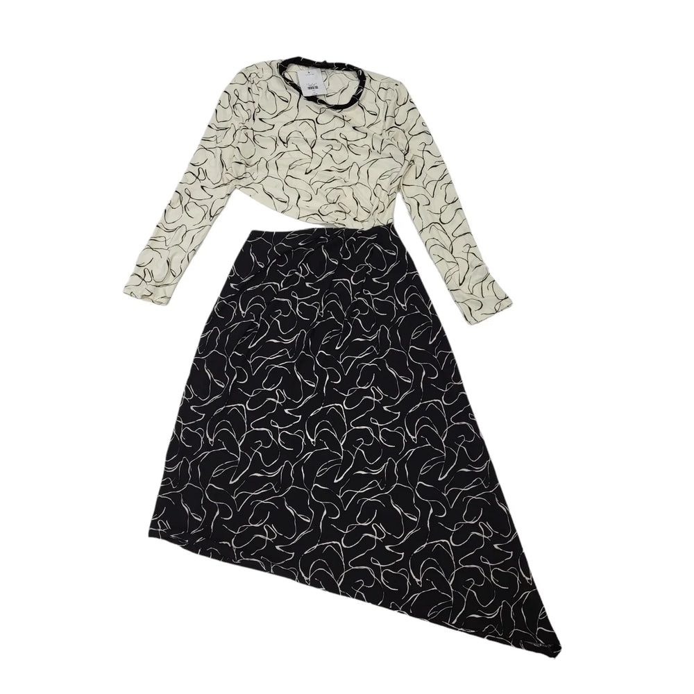 Topshop White Black Long Sleeve Evening Dress UK Women's 12 Bnwt BB356