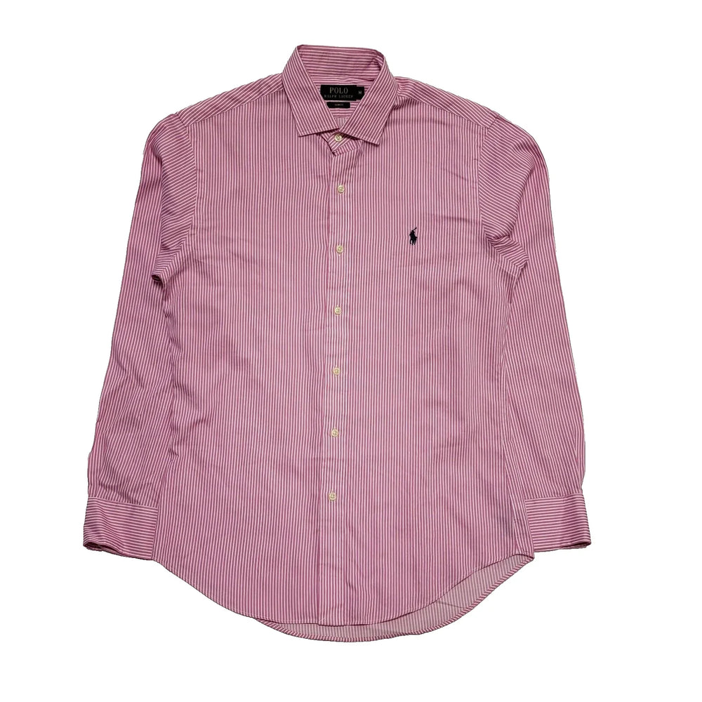 Ralph Lauren Pink White Striped Long Sleeve Shirt Men's Medium H874