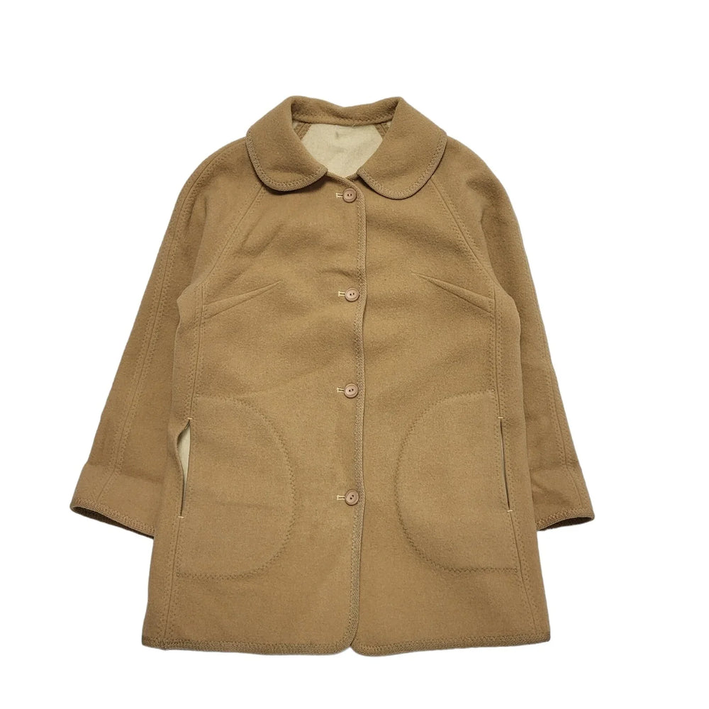 Kingfisher Brown Cream Reversible Wool Coat Mac Women's uk 14 H624