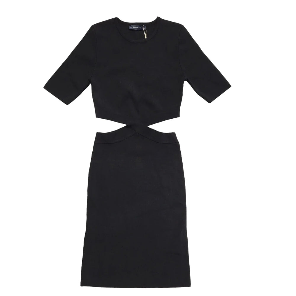 Zara Black Bodycon Short Sleeve Dress Uk Women's Size Small Bnwt CC414