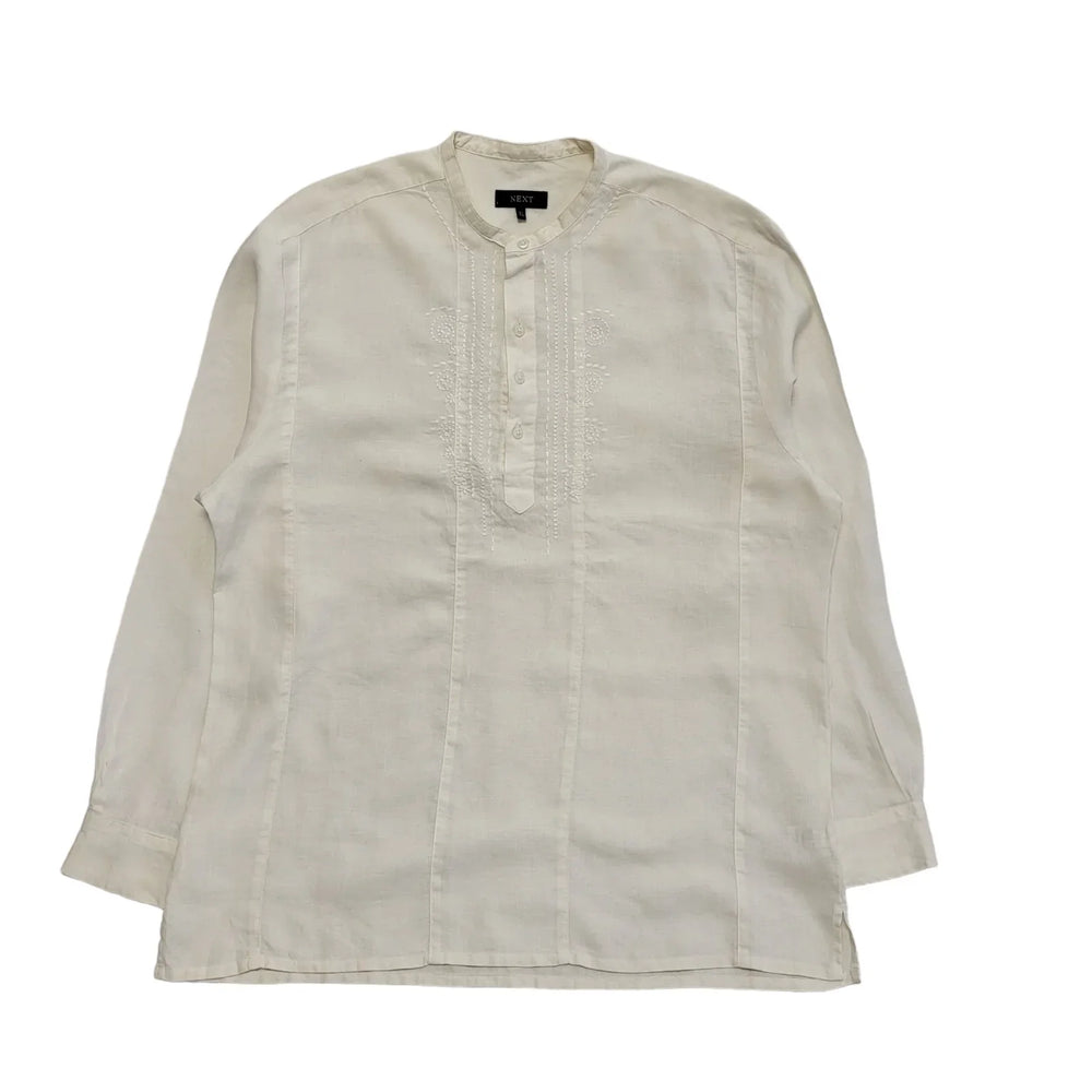 Next Vintage Y2K White Relaxed Fit Round Neck Linen Shirt Men's Size XL