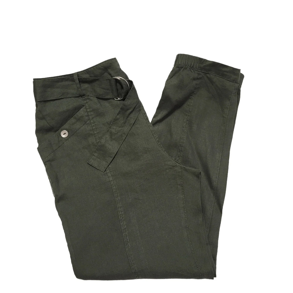 Monsoon Green Linen Belted Tapered Trousers BNWT Womens Size M 10-12 W30 L28 DD6