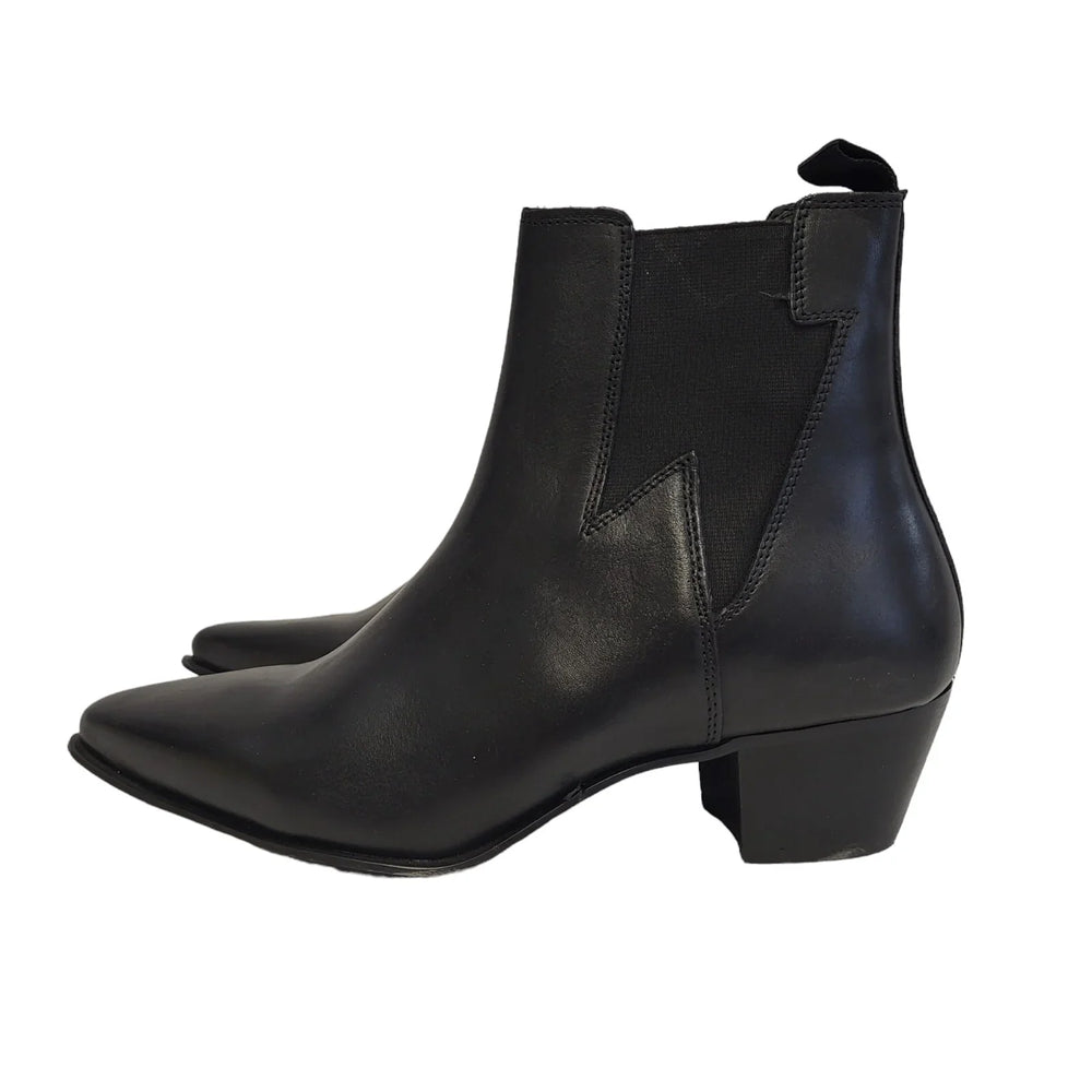 Asos Black Leather Slip-on Heel Boots Uk Women's Size 7