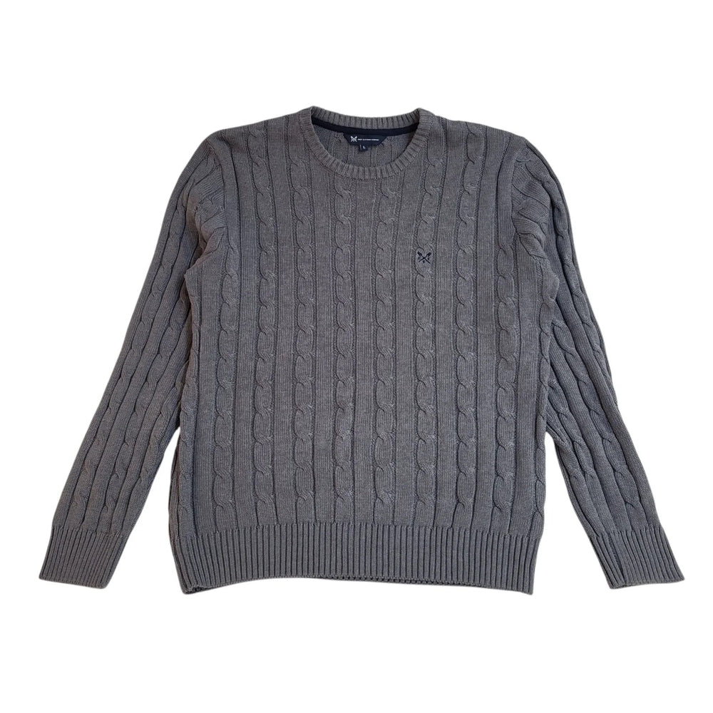 Crew Clothing Jumper Grey Cable Knit Long Sleeve Men's UK Size L L941