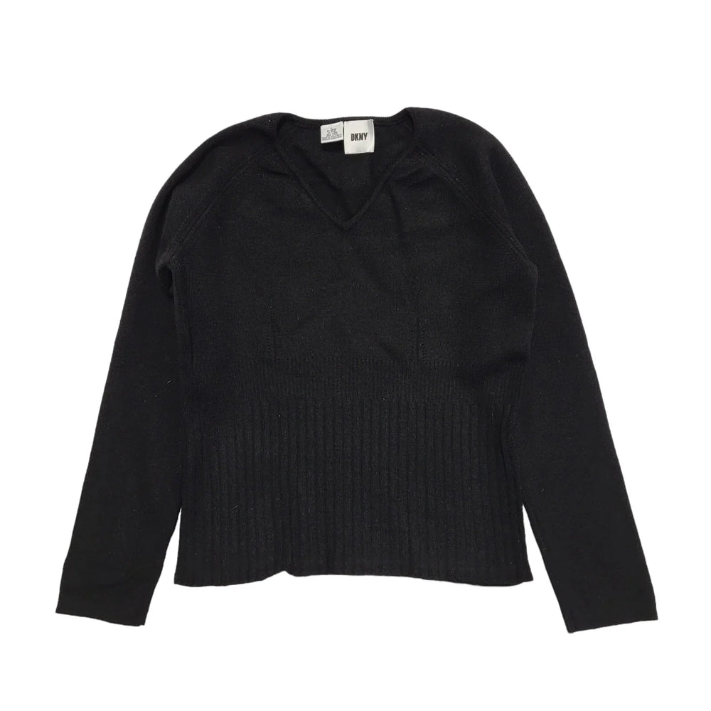 DKNY Black Wool V-Neck L/Sleeve Knitted Jumper Women's uk L H576