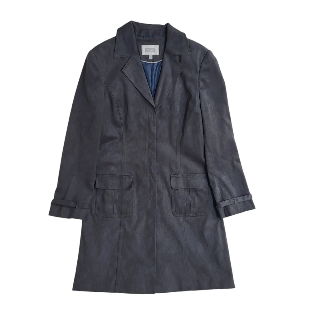 Next Vintage 90's Grey Long Collared Button Front Coat Women's UK 14
