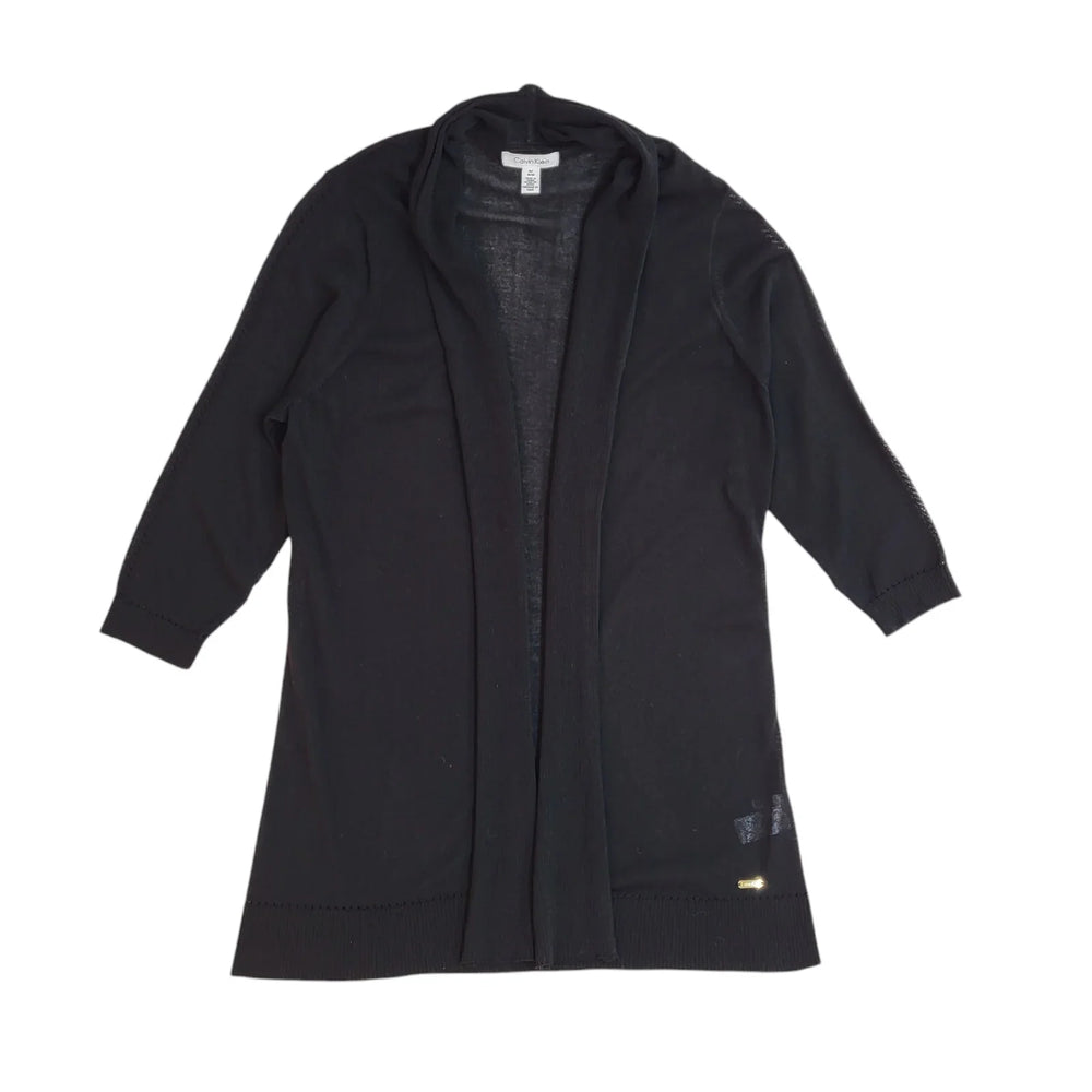 Calvin Klein Y2K Black Open Front Cardigan 3/4 Sleeve UK Women's Size M