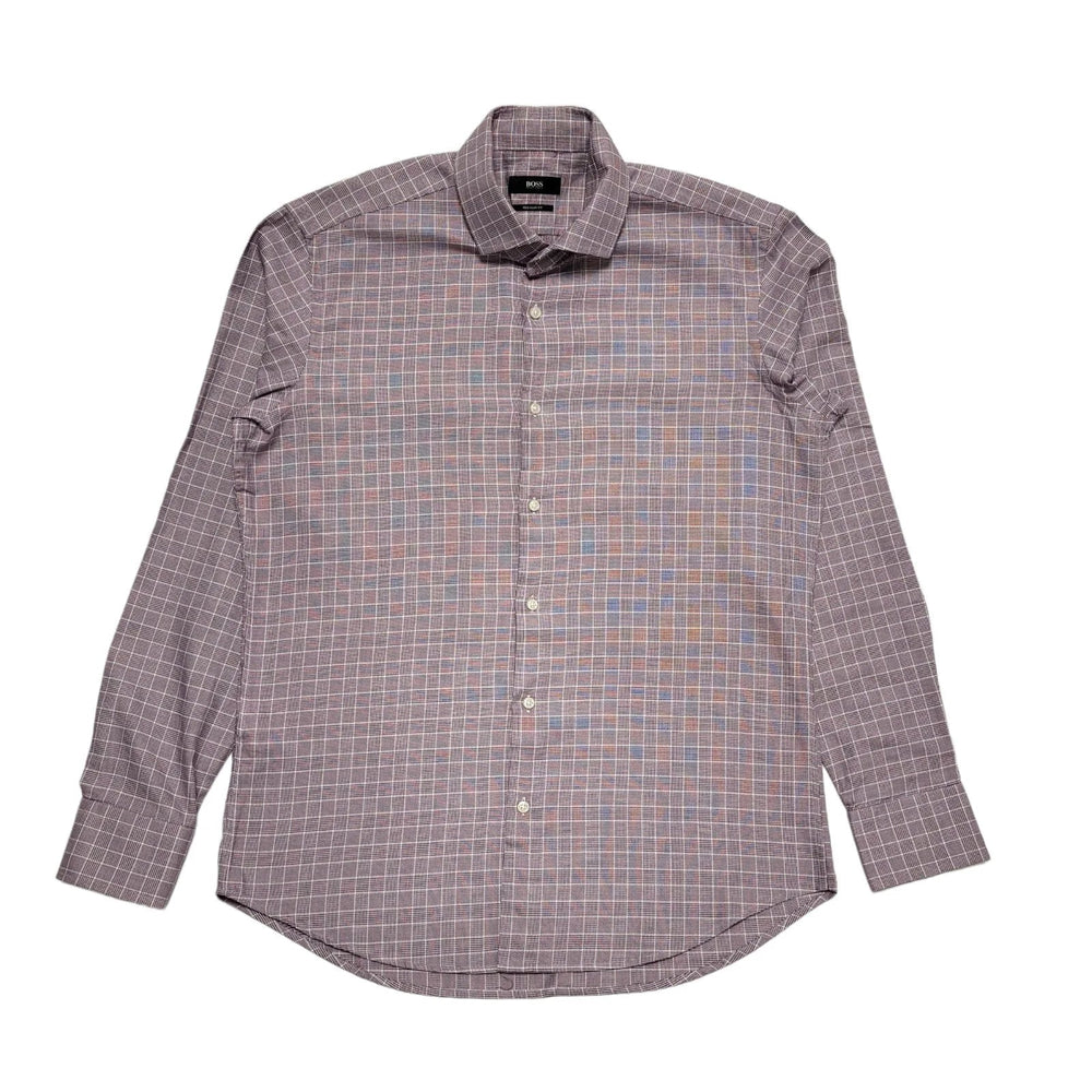 Hugo Boss Purple White Check L/Sleeve Regular Fit Shirt UK Men's Medium H652
