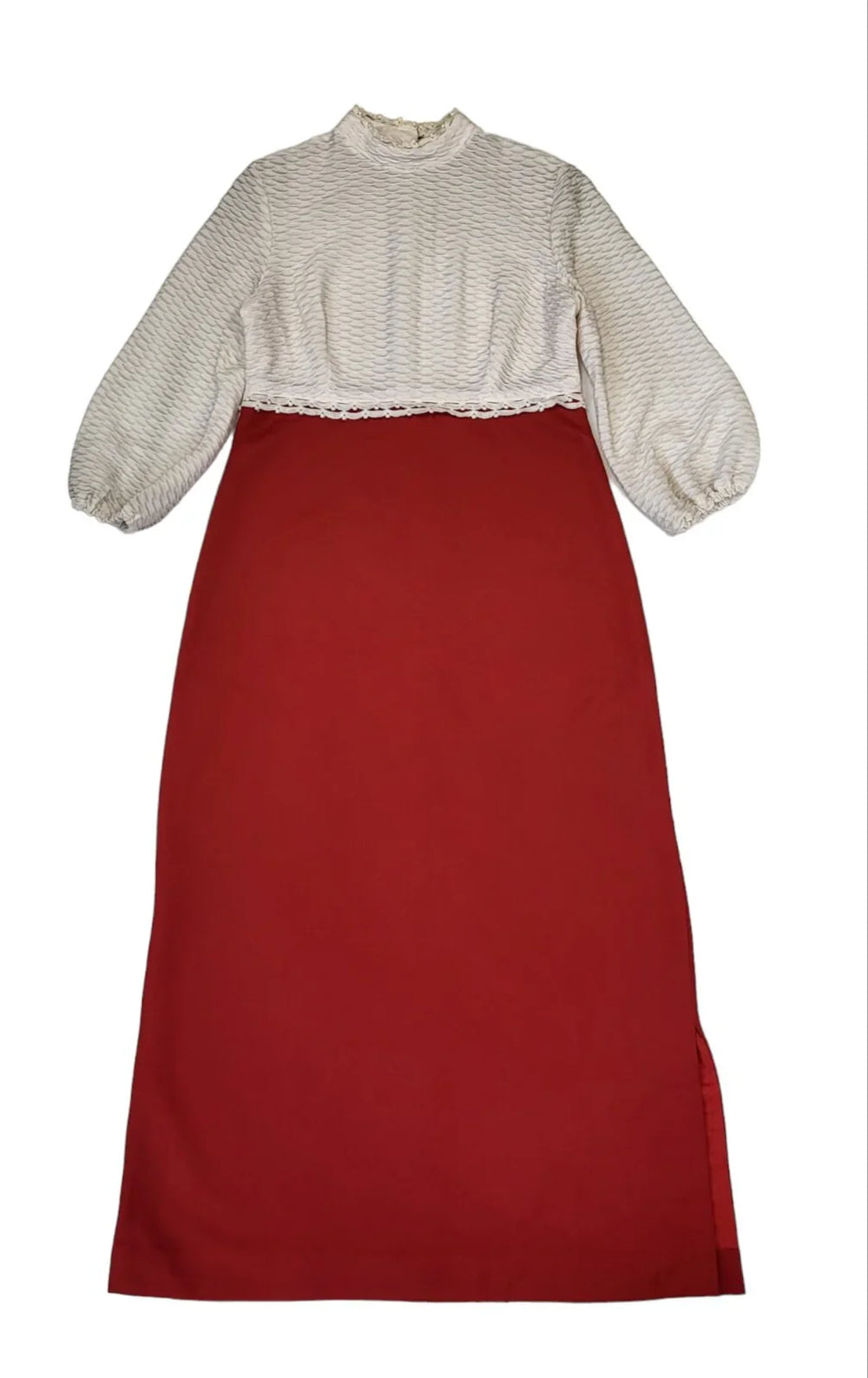 70s Vintage White & Red Balloon Sleeve Maxi Dress Women's Size 12