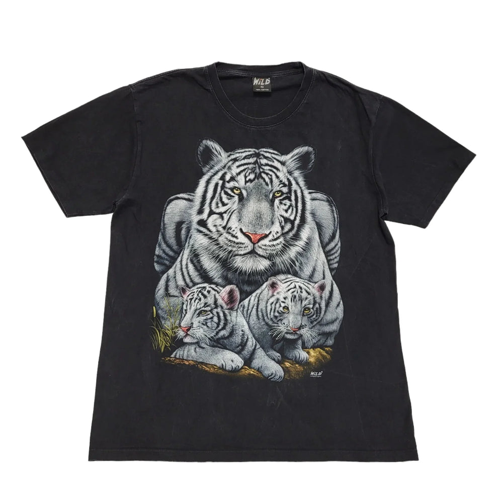 White Tiger Wild Black Vintage 90s Short Sleeve T-Shirt Uk Men's XL