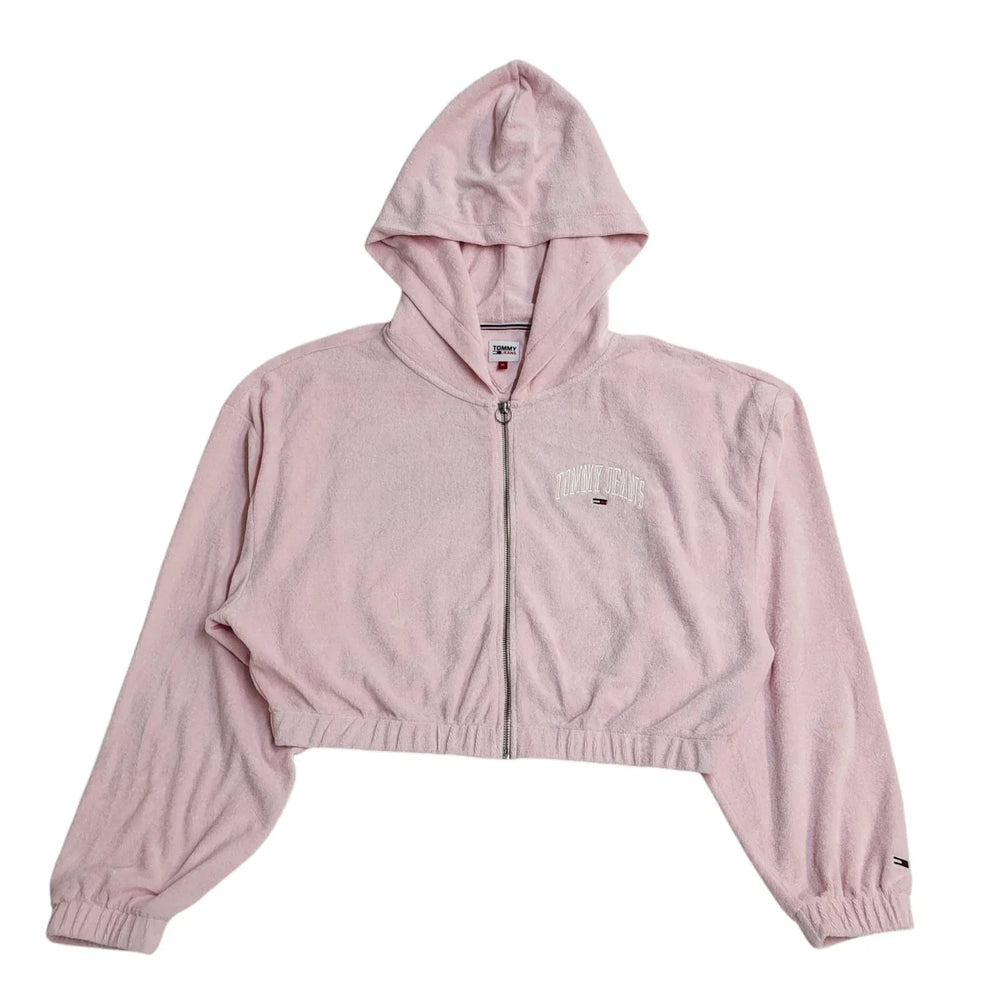 Tommy Hilfiger Pink Cropped Full Zip Hoodie Womens UK Size XL EE344