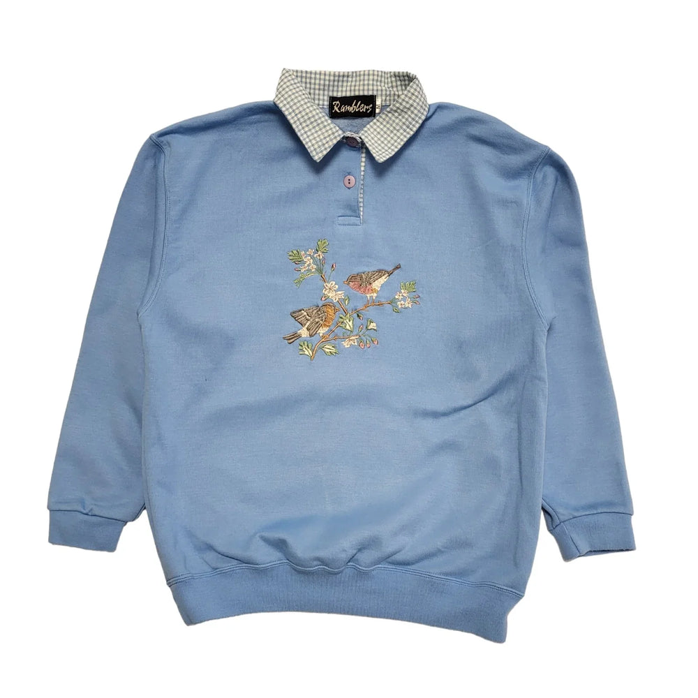 Ramblers Light Blue Vintage 80's Birds Collared Jumper Uk Women's Size M