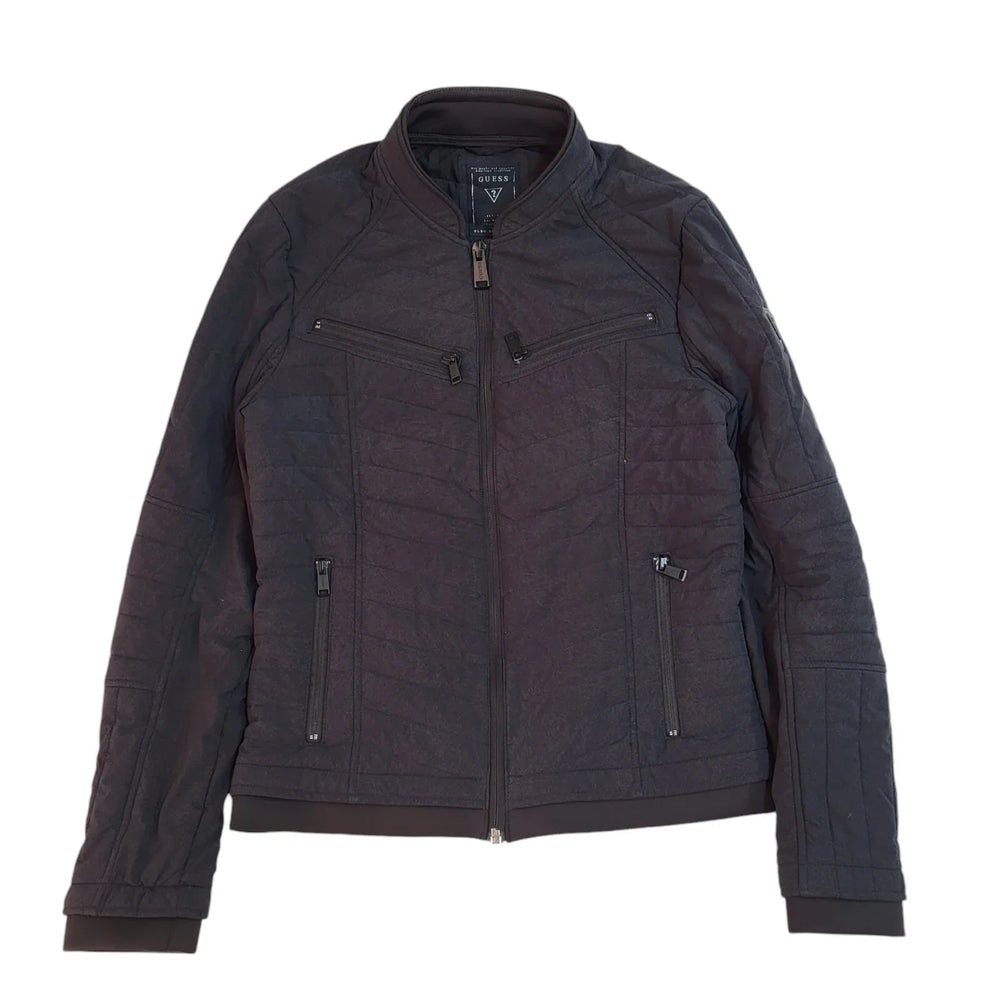 Guess Black Zipped Quilted Jacket Uk Men's Size Small EE325