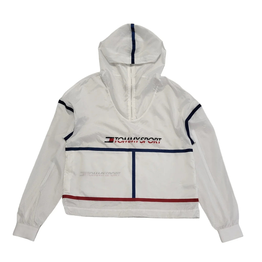 Tommy Sport White Lightweight 1/4 Zip Hooded Jacket Uk Women's S CC42