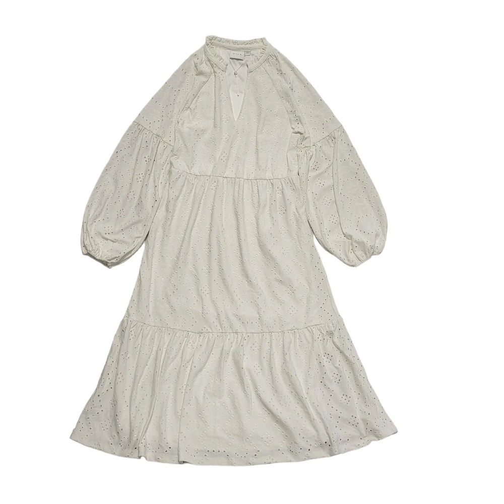 Vila Vitamma V-Neck Mid Calf L/Sleeve White Summer Dress Uk Women's S Bnwt K500