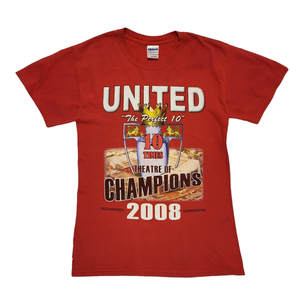 Vintage Y2K Manchester United Champions 2008 Red T-Shirt Mens Size S