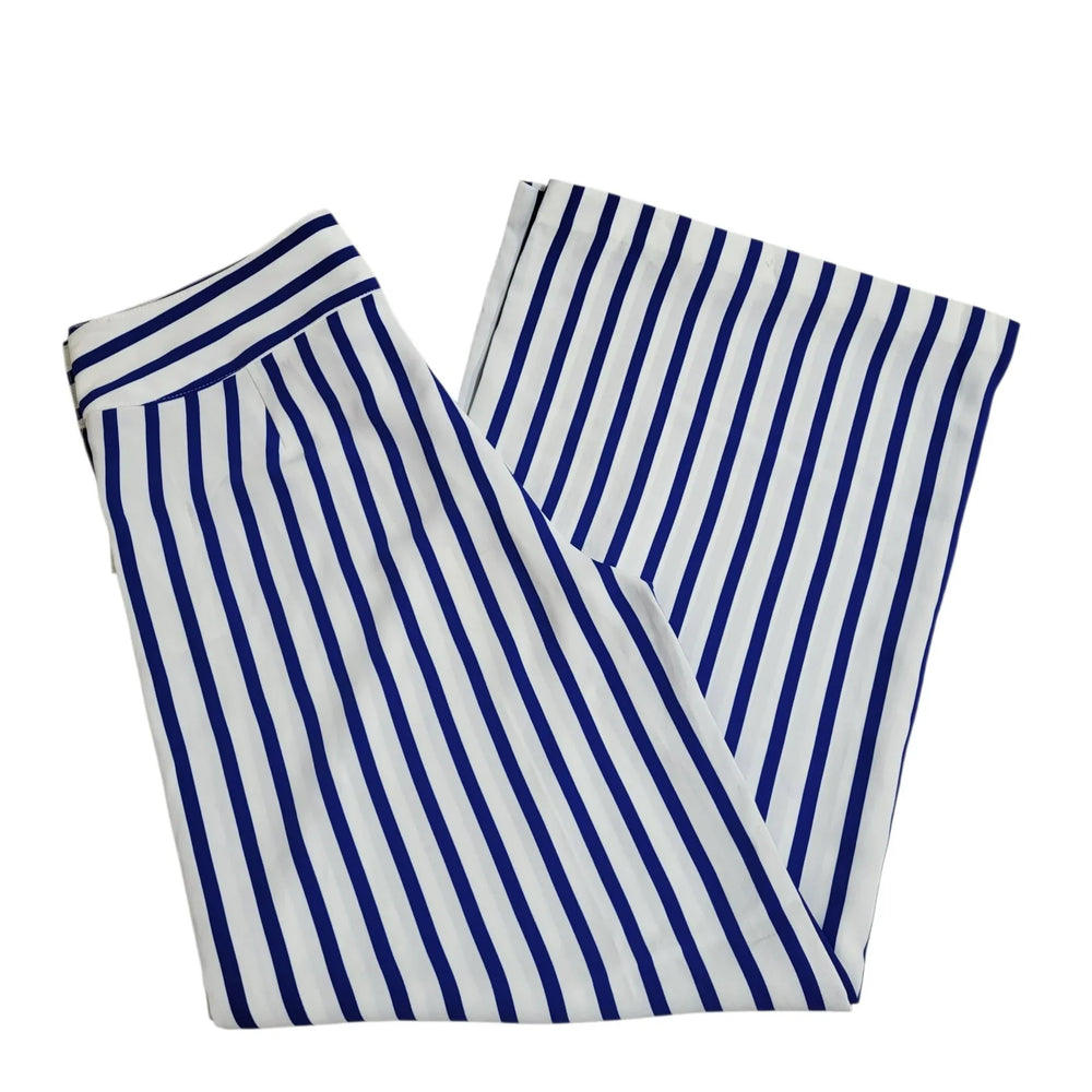 Ralph Lauren Wide Leg Trousers Blue White Striped Uk Women's 14 W32 L30 L825