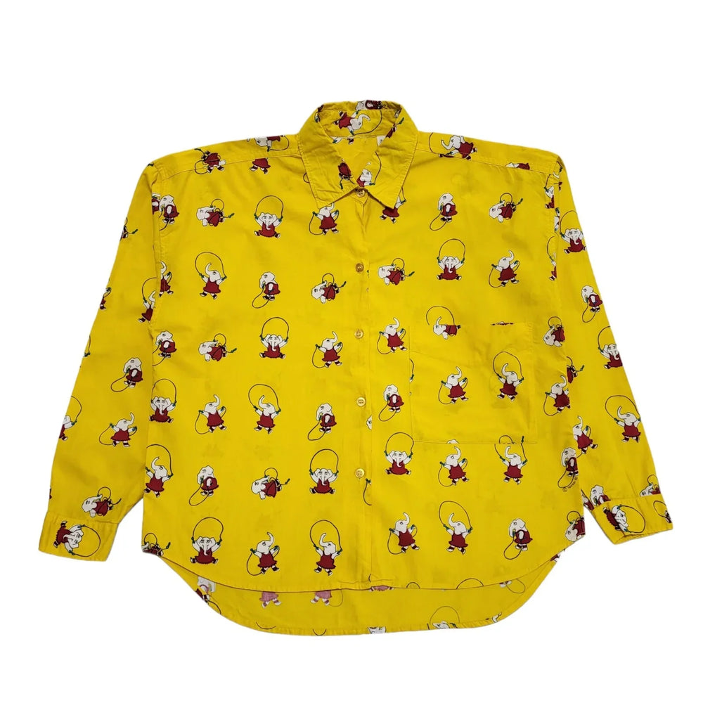 Trendi Vintage 90's Yellow Elephant Print Long Sleeve Shirt Womens UK Size S