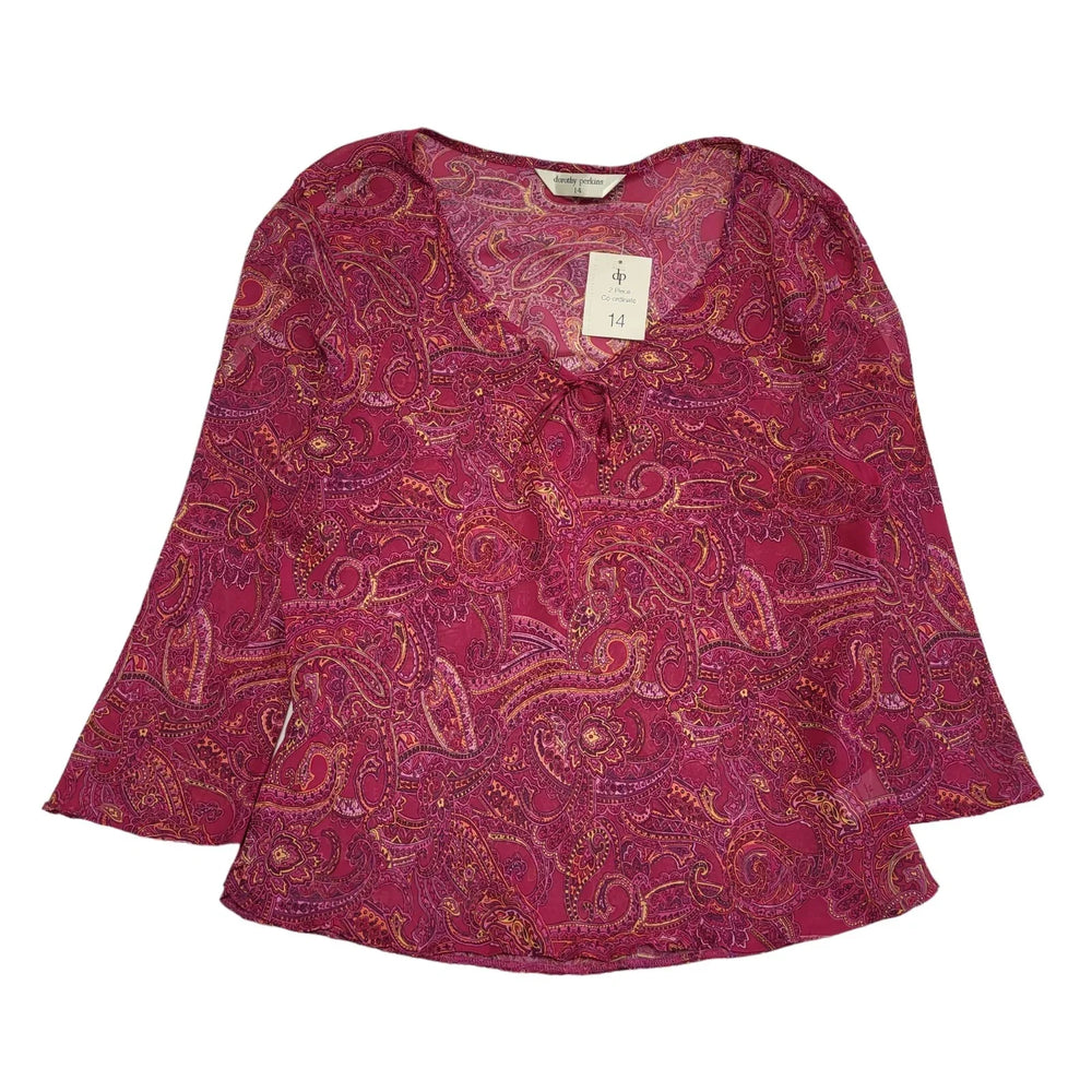 Dorothy Perkins Vintage 90s Pink Paisley 3/4 Sleeve Blouse BNWT Womens UK 14