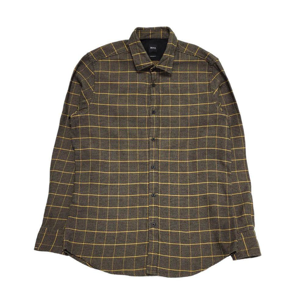 Hugo Boss Shirt Long Sleeve Brown & Black Checked Regular Fit Mens UK M BB9