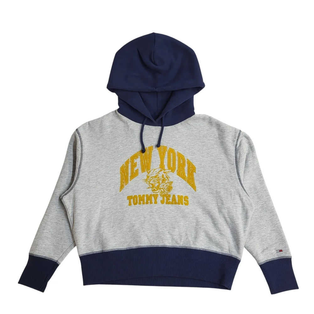 Tommy Hilfiger Jeans Sports Hoodie Grey & Blue Drawstring Women's Size S EE749