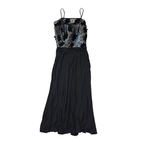 70s Vintage Black Floral Detail Evening Dress Women's Size Small EU 36