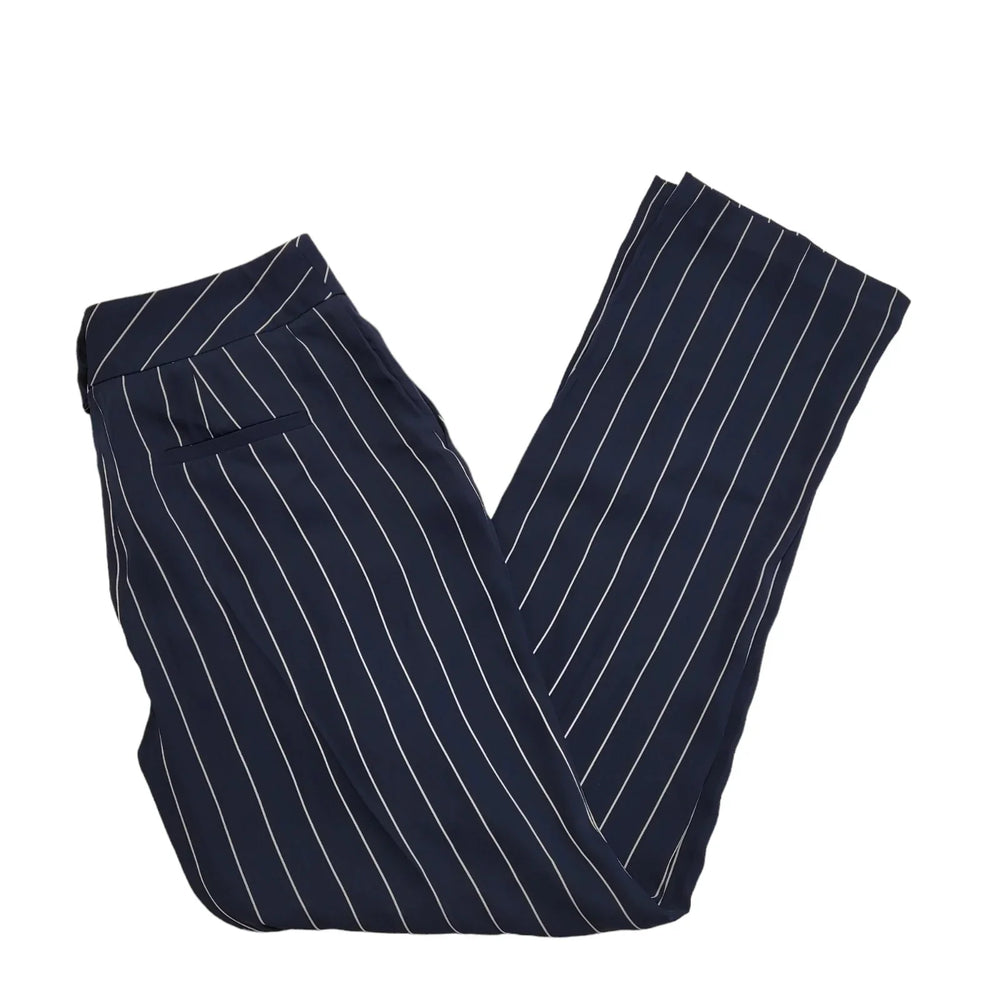 Topshop Navy Blue Striped Straight Trousers UK Women's L W30 L31 Bnwt K502