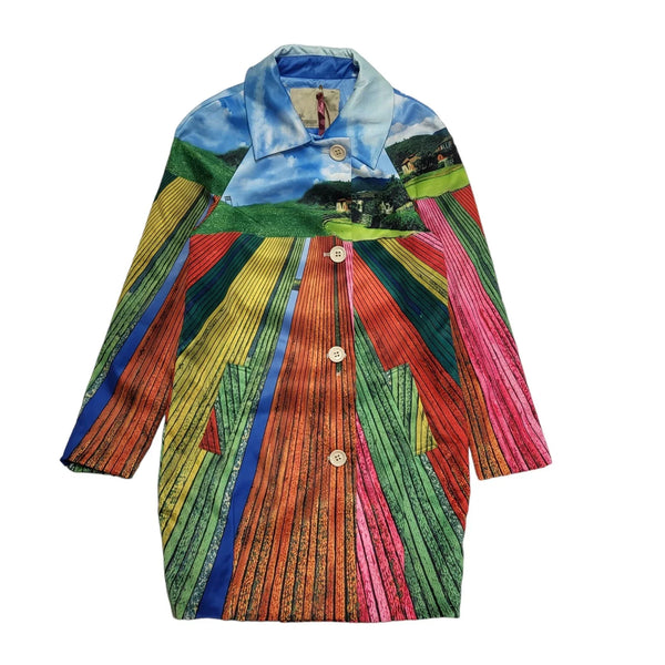 Queer Blue Pink Button Coat Uk Women's Size S Bnwt CC982
