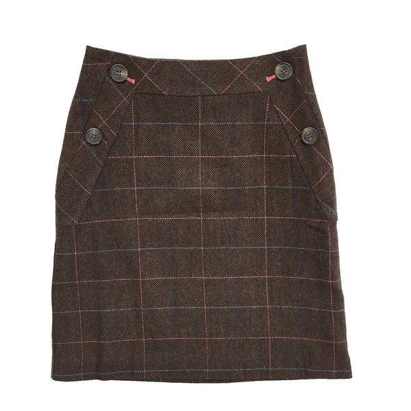 White Stuff Brown Check Cinnamon Skirt Uk Women's Size 6 W24 Bnwt L471