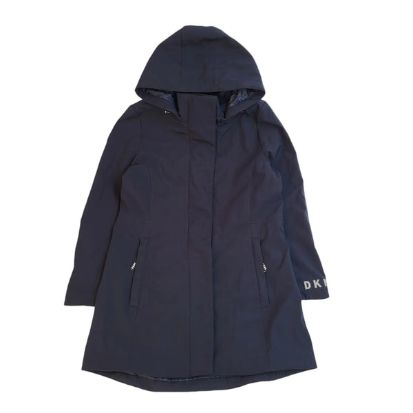 DKNY Vintage Y2k Navy Blue Hooded Rain Coat Women's UK M