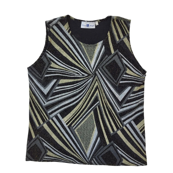 Classic Image 90s Vintage Black Silver Sleeveless Blouse Women's Size L Eu 40