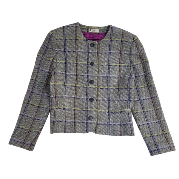 I. 1981 Grey Purple Jacket  Check Cropped Vintage UK Women's Size L