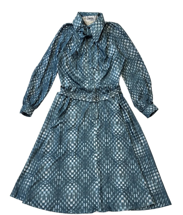 Carnegie 70s Vintage Green Collared Belted A-Line Dress Women's Size 10
