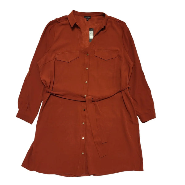 River Island Burnt Orange V-Neck Belted Shirt Dress UK Women's 18 BNWT EE12